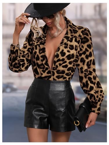 SOLY HUX Women's Button Down Shirts Casual Long Sleeve Print Collar V Neck Blouse Tops4