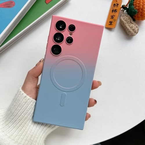 Étui compatible avec Samsung Galaxy S25 silicone magnétique rose bleu