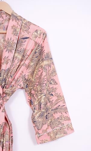 Image of Pure 100% Cotton Robe For Womens Bathrobe Dressing Gown Long sleepwear Free Size Kimono