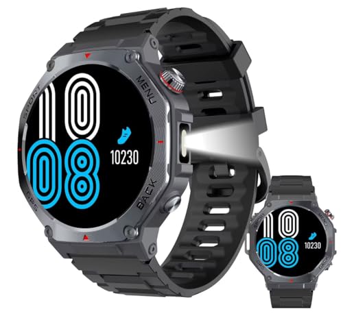 leewill V20 Smartwatch Militar GPS, 3ATM(30m) Impermeable Reloj Inteligente Hombre, 30 Días en Espera, 170+ Modos Deporte, Monitor Cardio, Llamadas Bluetooth, Esfera IA+ChatGPT, 1.43'' AMOLED, Negro