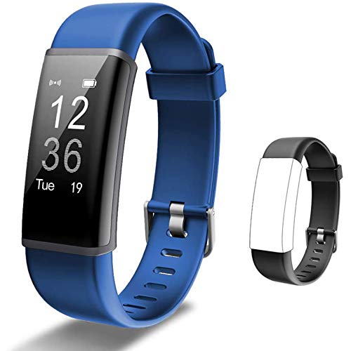 Lintelek Fitness Tracker HR, Activity Tracker with Step Counter, Heart Rate Monitor, Smart Watch with Sleep Monitor, Extra Replacement Band for Men Women Kids (Blue+Black)