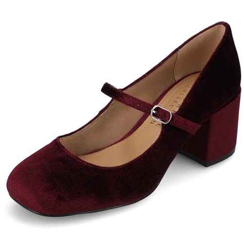 Journee Collection Women's Okenna Mary Jane Pumps, Wine, 7.5 Wide