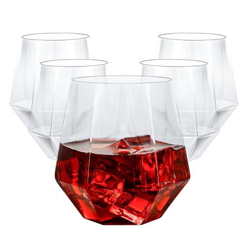 Image of Goodluck 40 PCS 12oz Diamond Stemless Clear Plastic Wine Whiskey Glasses