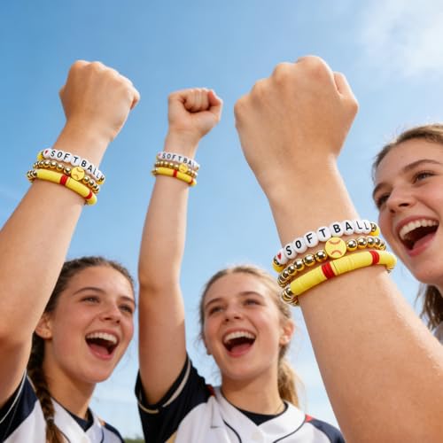 Image of Football Baseball Soccer Beaded Bracelets for Women Stackable Game Day Sports Theme Bracelet