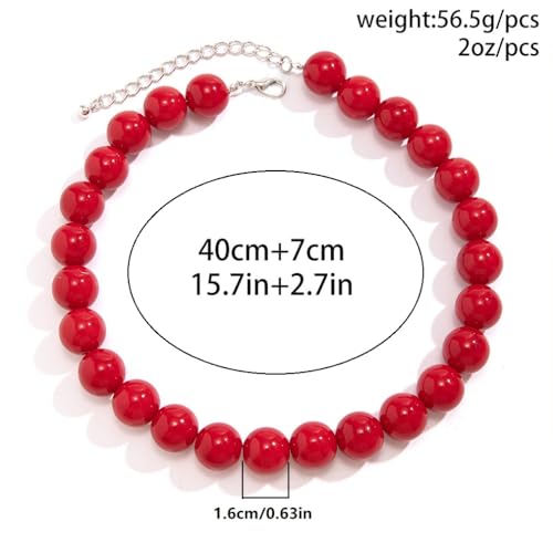 Large Red Beaded Choker Necklace for Women Vintage Black Pearls Balls Bead Collar Necklaces Chunky Adjustable Big Ball Pearl Jewelry Trendy Accessories3