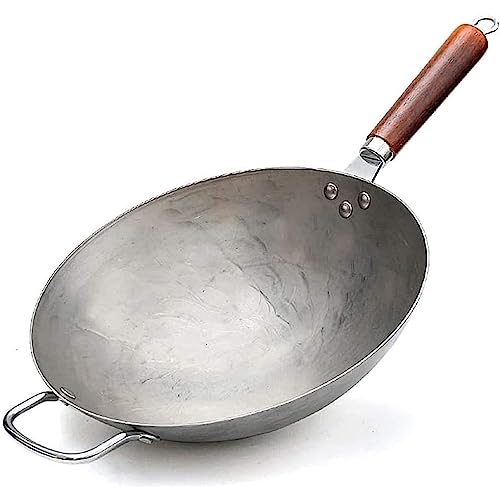 Wok de hierro martillado chino, 14 pulgadas fondo redondo