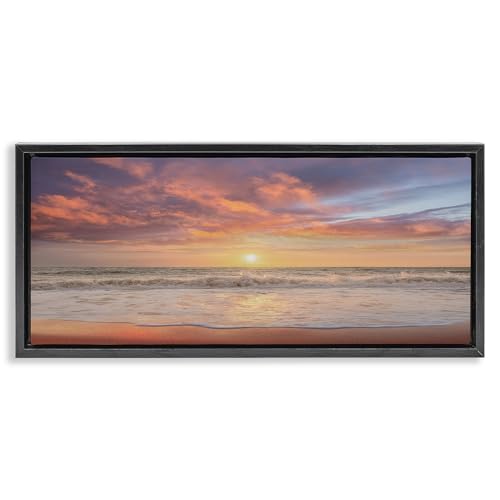 Stupell Industries 'Vivid Sunset Panorama', Floating Frame Canvas Art, Black, 31 x 14 Inches, Easy to Hang and Sturdy, Made in USA, by Mike Caliascibetta