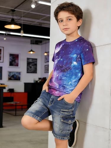 Funnycokid Boys Girls Shirts Graphic T-Shirt Neon Clothes Kids Novelty Youth Short Sleeve Animal Print Tees 4-16 Years