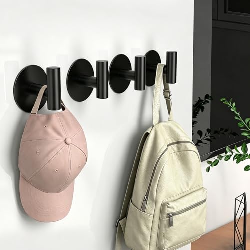 Image of Self-Adhesive Coat Hooks, Stainless Steel Heavy Duty Wall Hooks, Towel Hooks for Hanging Robes, Aprons, Coats and Hats in Bathrooms,Kitchens and Hotels(Black, 4 Pack)