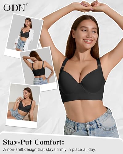 QDN Underwire Full Coverage Bra – Supportive, Comfortable Push Up Bra for Back Fat and Side Smoothing4
