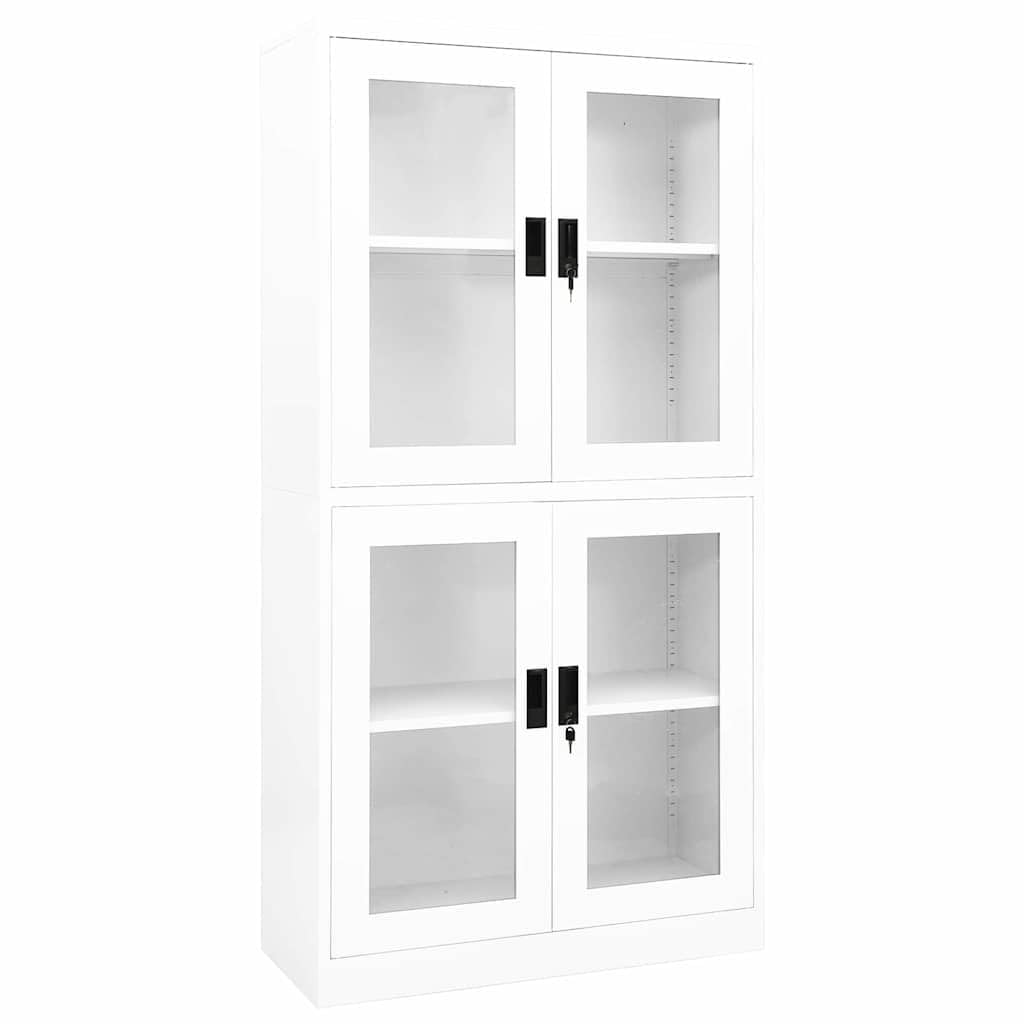 Armario de oficina acero blanco 90x40x180 cm, 4 puertas vidrio