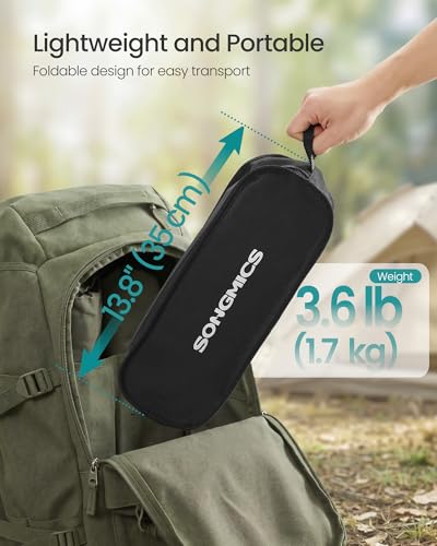 Image of SONGMICS Camping Chair, Lightweight Folding Beach Chair, Adjustable Height, Steel Frame, Portable for Outdoor Travel