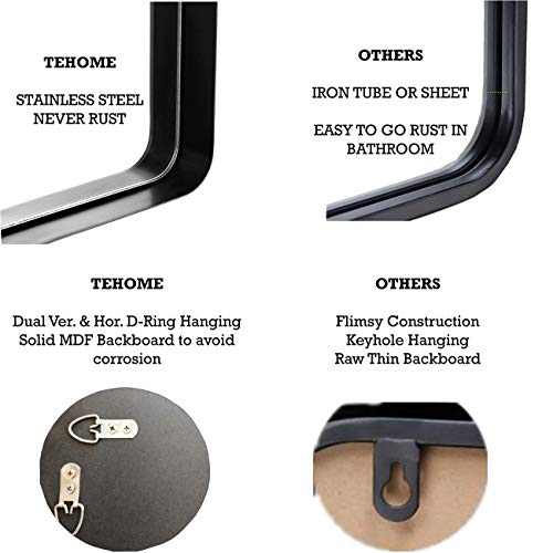 Tehome 24X36 Black Metal Framed Bathroom Mirror For Wall In Stainless Steel Rounded Rectangular Bathroom Vanity Mirrors Wall Mounted #TOP4