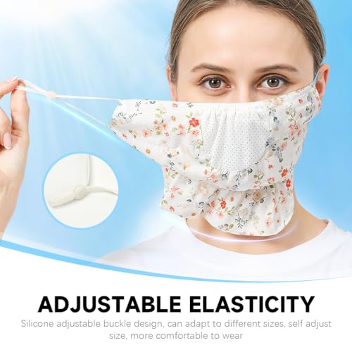 Image of PALAY Face Mask for Women Sun Protection, Floral Print Face Cover for Women, Breathable Reusable Mask for Bikers, Driving, Cooking (Extender Front Hem, Adjustable Earloop)