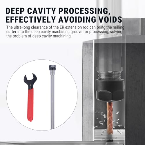 Uadme Fräser Verlängerung, C10‑ER11A‑150L 150mm Spannzange Verlängerung, ER11 Spannzangenfutter mit Schlüssel, Spannbereich 1-7 mm