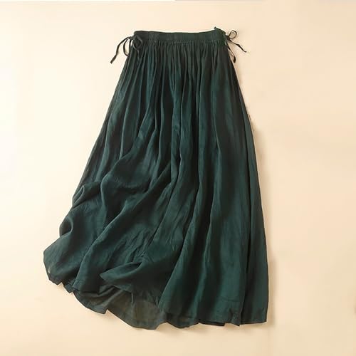 Linen Maxi Skirts for Women Bodycon Flowy Boho Pleated High Cut Drawstring Basic Skirt Women 2025 Trendy3