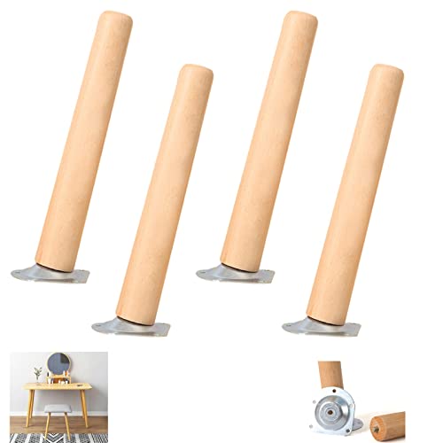4 Pièces Pieds de Meuble HêTre,Couleur Naturelle Jambes Bois Coniques Obliques Interchangeables,Table Remplacement Pieds,pour Cabinet Chaise Manger,avec Plaque Montage(Size:40cm/15.7in)