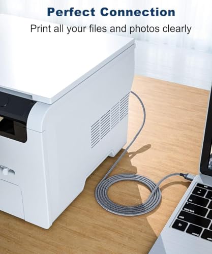 Image of Mizi Printer Cable, 10FT USB Printer Cable USB 2.0 Type A Male to B Male Scanner Cord USB B Cable High Speed for HP, Canon, Epson, Dell, Brother, Lexmark, Xerox, Samsung etc and Piano, DAC - Gray