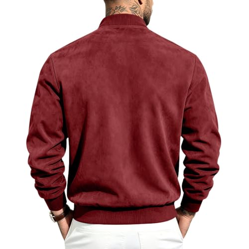 Winter Jackets for Men Suede Bomber Jacket Full Zip Stand Collar Top | Zipper Closure, Ribbed Cuffs & Hem, Side Pockets, Soft Warm, Casual Outdoor, Daily Wear, Fall Winter, Spring Fall - image 5