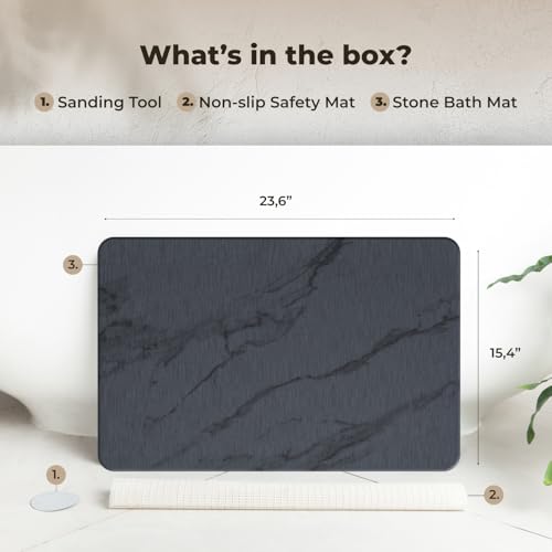 Image of TOSORO - Stone Bath Mat Diatomaceous Earth Shower Mat Non-Slip Super Absorbent Diatomite Stone Bath Mats for Bathroom Floor Quick Drying Natural Easy to Clean (23.5 x 15) - Graphite, 2pcs