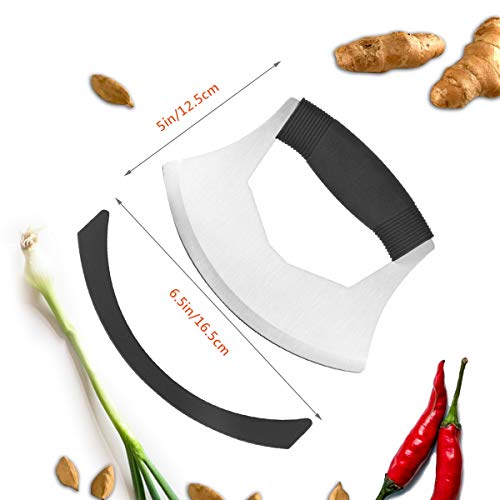 Luxiv Mezzaluna Knife Salad Chopper, Salad Chopper Stainless Steel Mezzaluna Knife With Protection Cover Vegetable Chopper Mincing Knife For Pizza, Cheese, Onion, Carrot, Pepper, Garlic (Black) #TOP1