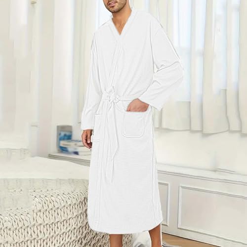 Waffle Unisex Bathrobe with Belt, Soft and Absorbent Robe for Men and Women Bath Long Sleeve Lightweight Robes4