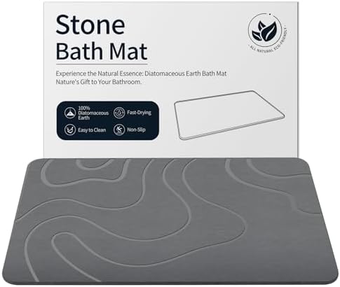 Stone Bath Mat for Bathroom, Diatomaceous Earth Shower Mat, Quick Dry, Grey | Fast Drying, Super Absorbent, Natural Diatomaceous Earth, Non-Slip Design, Easy to Clean
