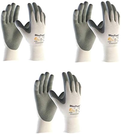 G-TEK 34-800 MaxiFoam Premium Foam Nitrile Coated Glove With Coated Palm & Fingers. Grey/White (3 Pair Pack) (Small)