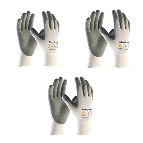 G-TEK 34-800 MaxiFoam Premium Foam Nitrile Coated Glove With Coated Palm & Fingers. Grey/White (3 Pair Pack) (X-Large)