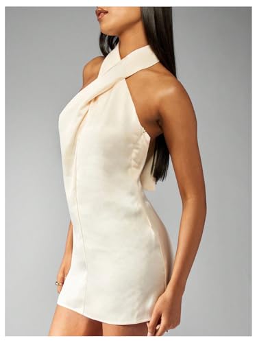 Image of SOLY HUX Women's Satin Halter Mini Cocktail Party Dress | Tie Backless, Criss Cross
