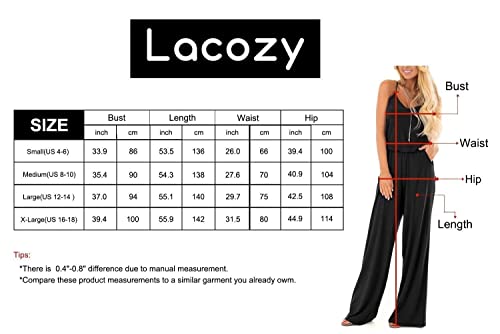 Lacozy Women's Summer Jumpsuits Casual Sleeveless Jumpsuit Drawstring Elasitic Waist Romper Pajama Purple Red Large #TOP5