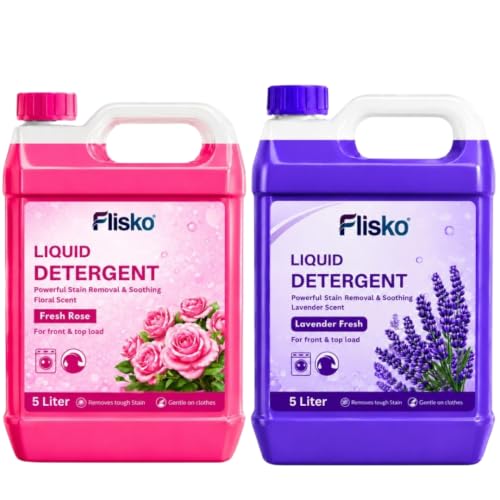 Image of Liquid Detergent 10 Litre (2 x 5 L) | Powerful Stain Removal | Rose & Lavender Fresh Fragrance | Gentle on Clothes | For Front & Top Load Washing Machines
