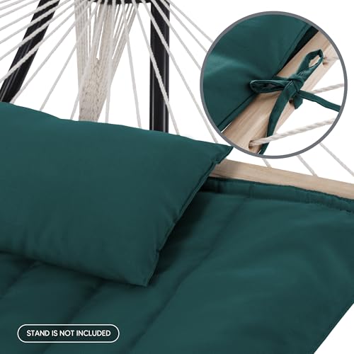 Image of SUNCREAT Hammocks 2 Person Hammock with Hardwood Spreader Bar, Double Rope Hammock with Polyester Pad, Dark Green