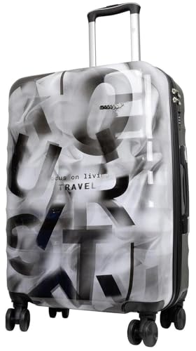 Warenhandel König Hartschalen Koffer Trolley Revona Schwarz Grau mit tollem Print Motiv und Dehnfalte, Größe L