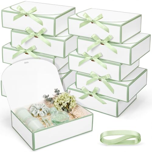 Silkfly 12 Pcs Bridesmaid Proposal Box with Lid Ribbon,White,Sage Green