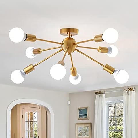 ASHUAQI Sputnik Ceiling Light Gold, 8-Light E27 Base Modern Chandeliers Industrial Ceiling Lights for Living Room, Kitchen, Bedroom, Dining Room, Hallway, Home Office Cover