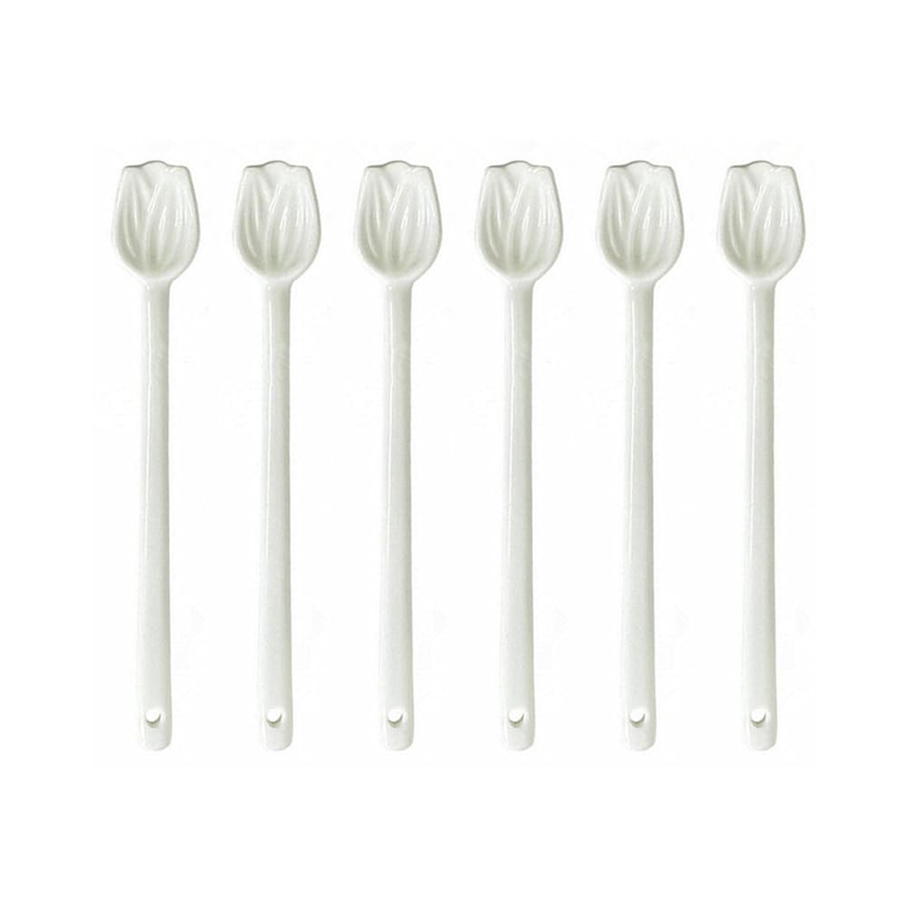 Juego de 6 cucharas de café de cerámica, resistentes al calor, para café, té, postre, utensilios de cocina decorativos