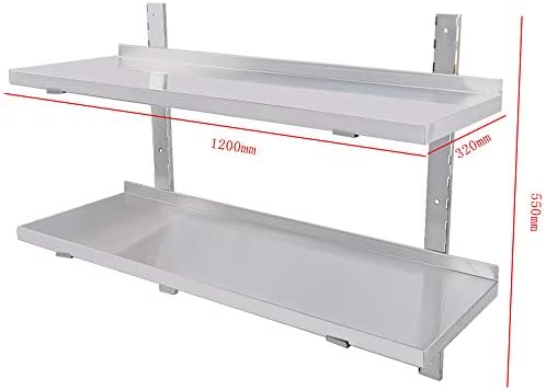 TAIMIKO 2x Stainless Steel Shelves Kitchen Wall Shelf Catering Storage Bathroom Shower Corrosion Resistant (120x32cm)