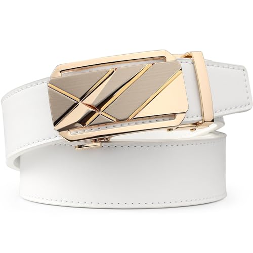 Image of Drowsmen Leather ratchet belt 1 3 /8 inch with Click Sliding Automatic Buckle, Adjustable belt Trim to Fit
