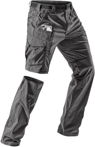 CQR Men's Convertible Cargo Tactical Pants, Water Resistant Outdoor Hiking Pants, Zip Off Lightweight Stretch Work Pants, Runyon Cargo W/Belt Charcoal, 32W x 34L