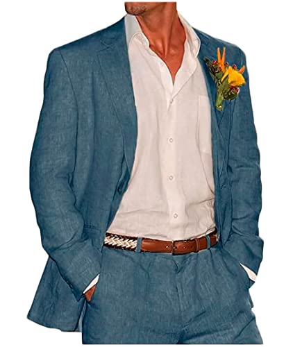 Costume de bal en lin pour homme bleu poudré tenue décontractée chic pour marié d'été taille 102