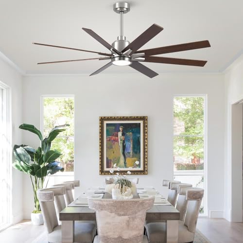 Image of Rayqueen 62 Inch Brushed Nickel Ceiling Fans with Lights and Remote,Downrod