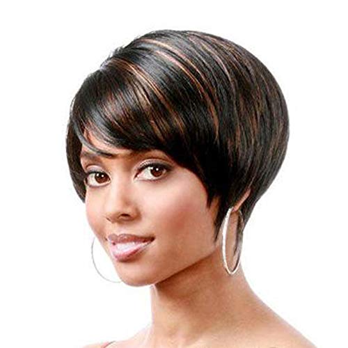 Fleurapance Pelucas cortas para las mujeres mujeres de aspecto natural Bob estilo mezclado color ombre resistente al calor onda recta ondulado sintético como real peluca de pelo humano I una peluca Cover