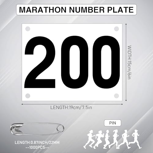Running Bib Numbers with Safety Pins Running Race Bibs for Marathon Sports Competition Events Tearproof Waterproof, 6 x 7.5 Inch (1-200) - Image 3