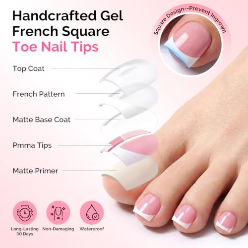 Image of MelodySusie French Tip Sharp Square Press On Toenails Kit,15 Sizes 150Pcs | Pre-Shaped Soft Gel,Half Matte Full Cover Clear Acrylic Press on Nails for DIY Extension&Salon,Long-Lasting Manicure