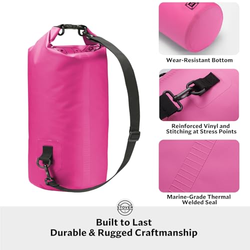 Image of STOVER 5 /10 /25 /30 /40L Waterproof Dry Bag, Small Lightweight Roll Top Dry Bag Backpack w /Waterproof Phone Case, Kayaking, Travel, Hiking, Fishing, Tubing, Camping, the Beach, Men /Women (Pink)