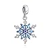 Fiesta de vacaciones de invierno congelada Forma de copo de nieve Blanco Hielo Azul Cristal colgante Perla CZ Charm Plata de ley para pulsera europea