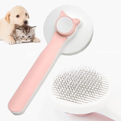 Cepillo para gatos con botón de liberación, lindo masajeador de pelo de mascotas, cepillo para gatos, peine de aseo para gatos para desprendimiento