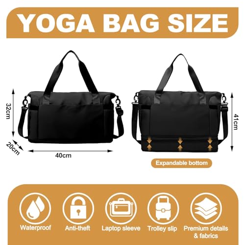 Trendy Women's Travel Duffel: Multi - purpose Sports Tote, Shoulder - Comfortable Weekender Overnight Bag (V-Black)4