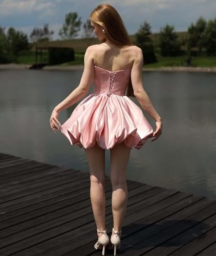 BITALY Puffy Satin Homecoming Dresses for Teens Ruched Strapless Short Corset 2025 Mini Cocktail Dress BI2152
